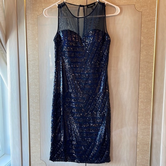 Blue Sequins Mesh Dress - Picture 1 of 11